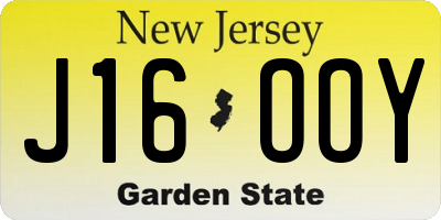 NJ license plate J16OOY