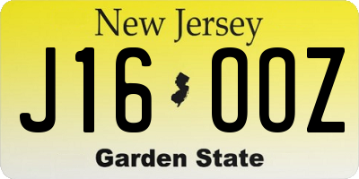NJ license plate J16OOZ