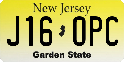 NJ license plate J16OPC