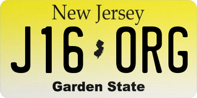 NJ license plate J16ORG