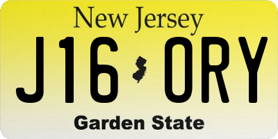 NJ license plate J16ORY