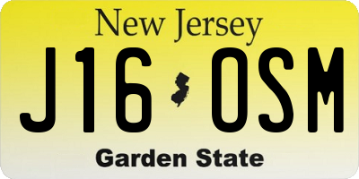 NJ license plate J16OSM