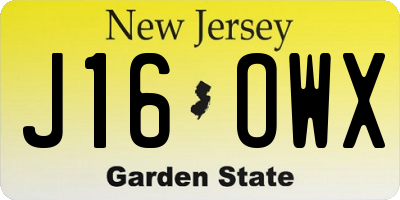 NJ license plate J16OWX