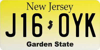 NJ license plate J16OYK