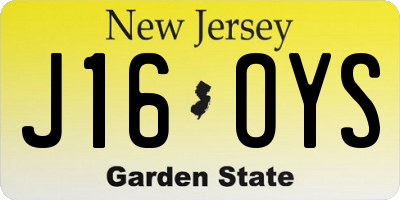 NJ license plate J16OYS