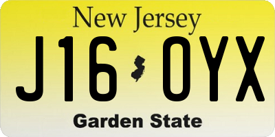 NJ license plate J16OYX