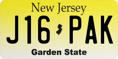 NJ license plate J16PAK
