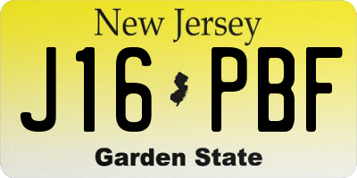 NJ license plate J16PBF