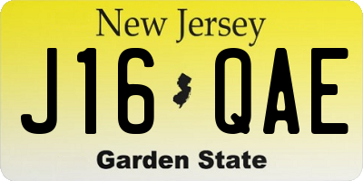 NJ license plate J16QAE