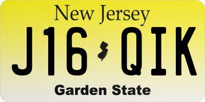 NJ license plate J16QIK