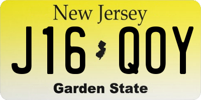 NJ license plate J16QOY