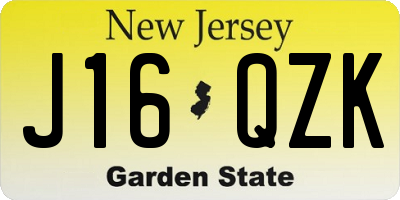 NJ license plate J16QZK
