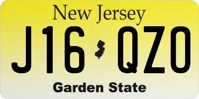 NJ license plate J16QZO