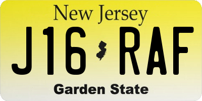 NJ license plate J16RAF