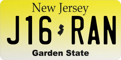 NJ license plate J16RAN