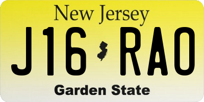 NJ license plate J16RAO