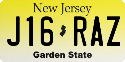 NJ license plate J16RAZ