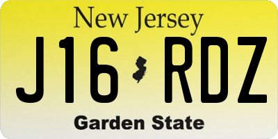 NJ license plate J16RDZ