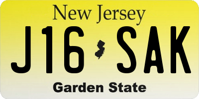 NJ license plate J16SAK