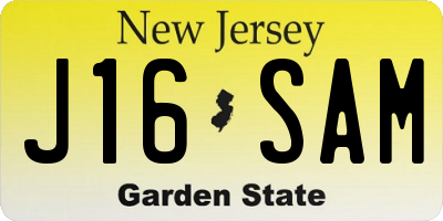 NJ license plate J16SAM