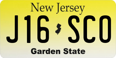 NJ license plate J16SCO