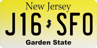 NJ license plate J16SFO