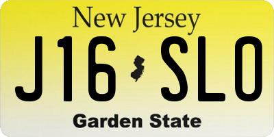 NJ license plate J16SLO