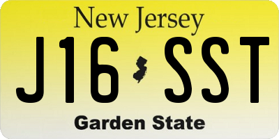 NJ license plate J16SST