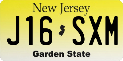 NJ license plate J16SXM