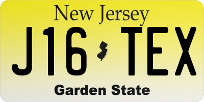 NJ license plate J16TEX