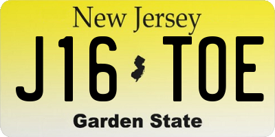 NJ license plate J16TOE