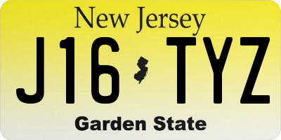 NJ license plate J16TYZ