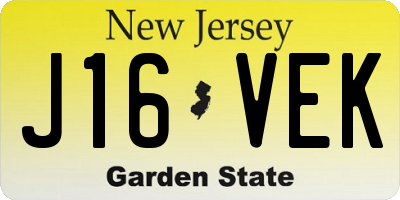 NJ license plate J16VEK