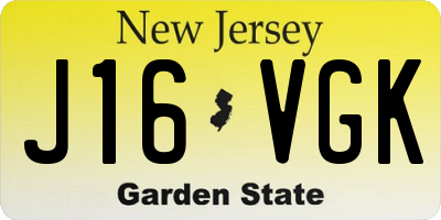 NJ license plate J16VGK