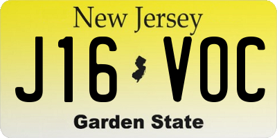 NJ license plate J16VOC
