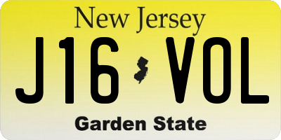 NJ license plate J16VOL