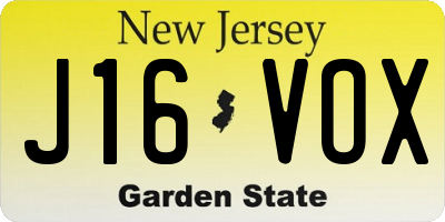 NJ license plate J16VOX
