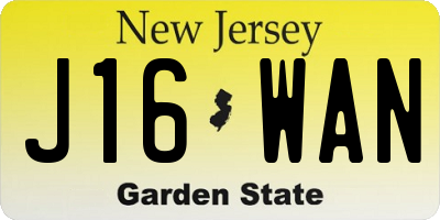 NJ license plate J16WAN