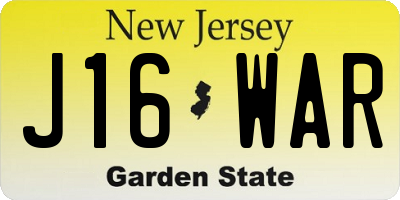 NJ license plate J16WAR