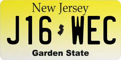 NJ license plate J16WEC