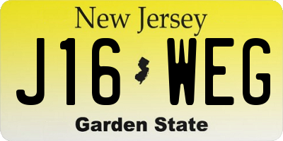 NJ license plate J16WEG