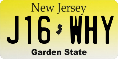 NJ license plate J16WHY
