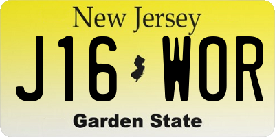 NJ license plate J16WOR