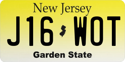 NJ license plate J16WOT