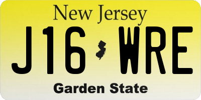 NJ license plate J16WRE