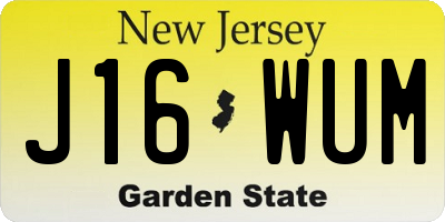 NJ license plate J16WUM