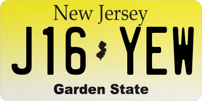 NJ license plate J16YEW