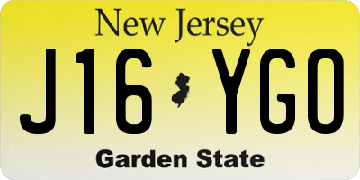 NJ license plate J16YGO