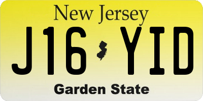 NJ license plate J16YID