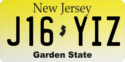 NJ license plate J16YIZ